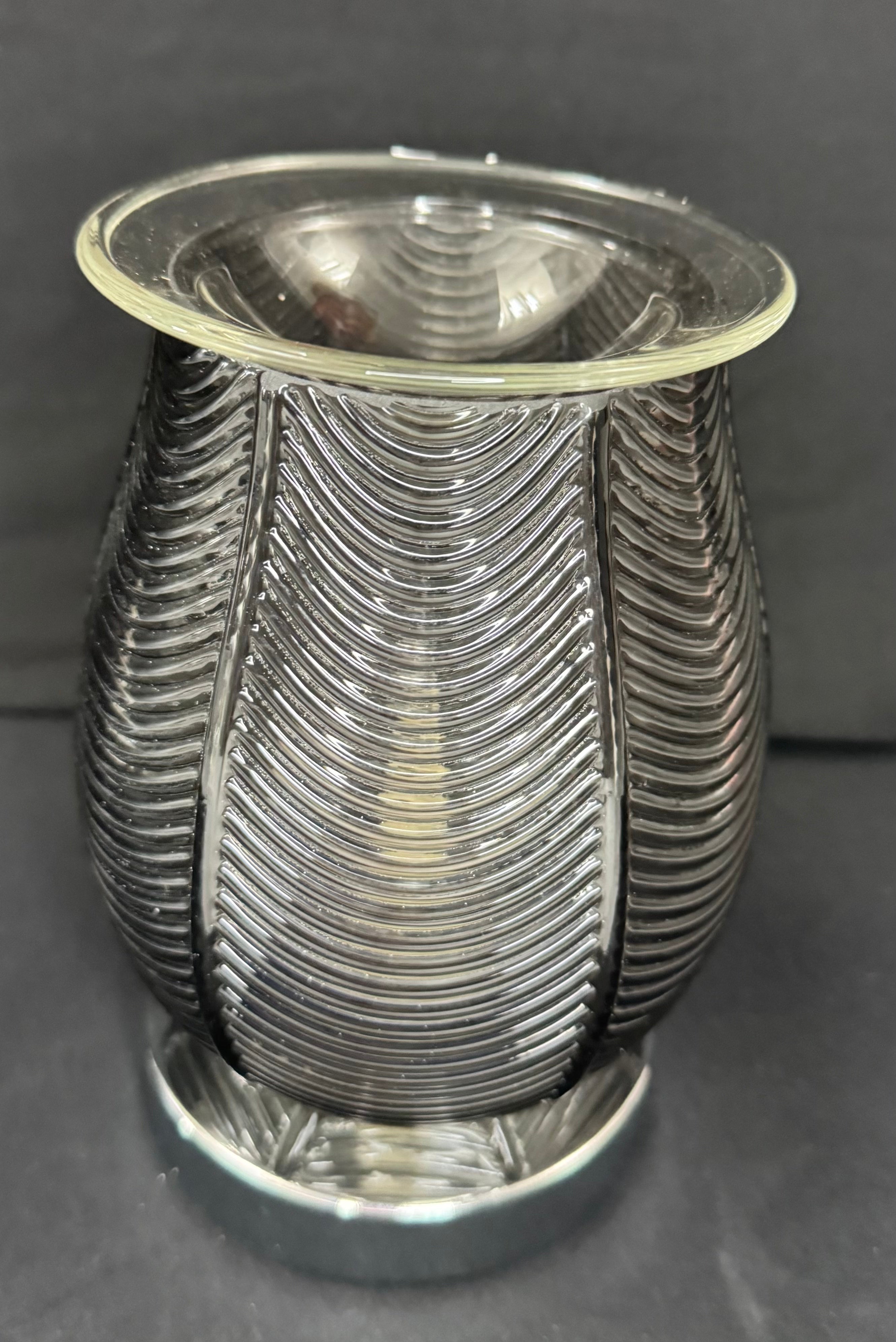 Ribbed Glass Electric Wax Melt Warmer - Smoke Black